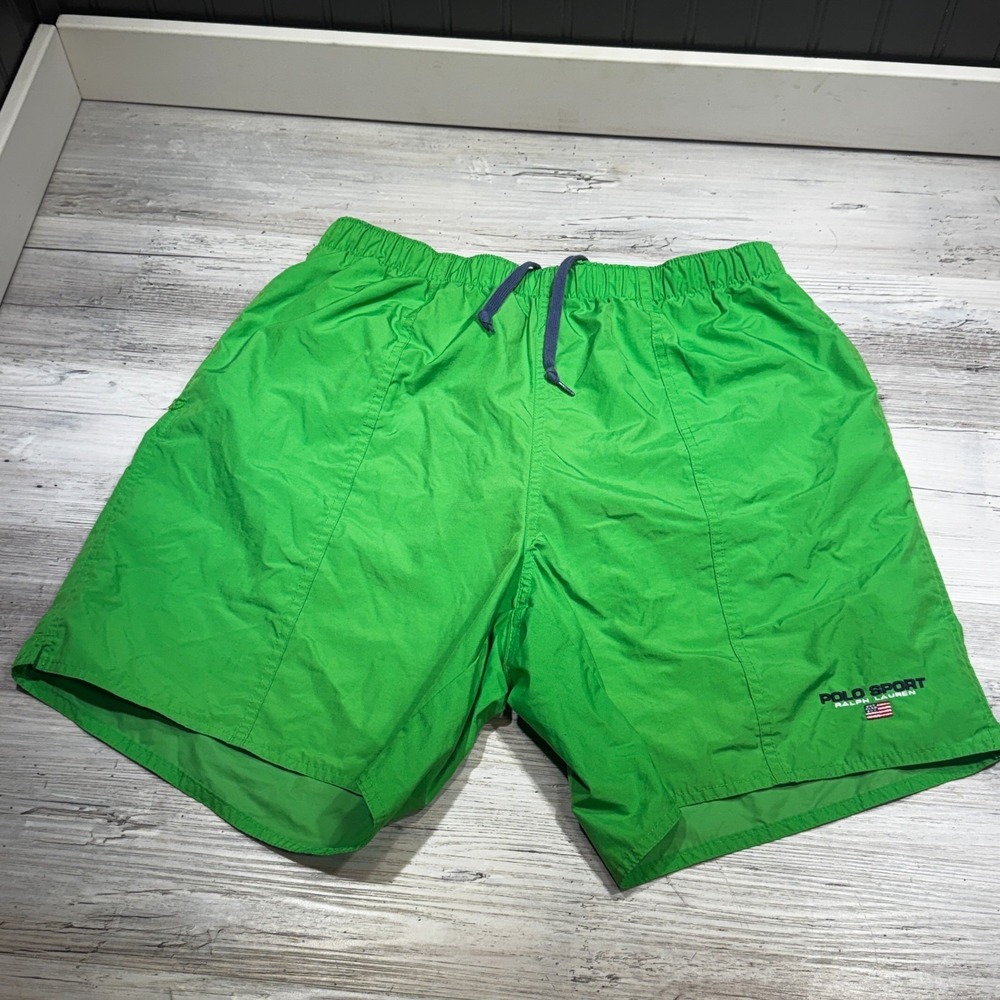 Polo Sport Ralph Lauren Swim Trunks Mens Large Green‎ Vintage Mesh Lined Shorts